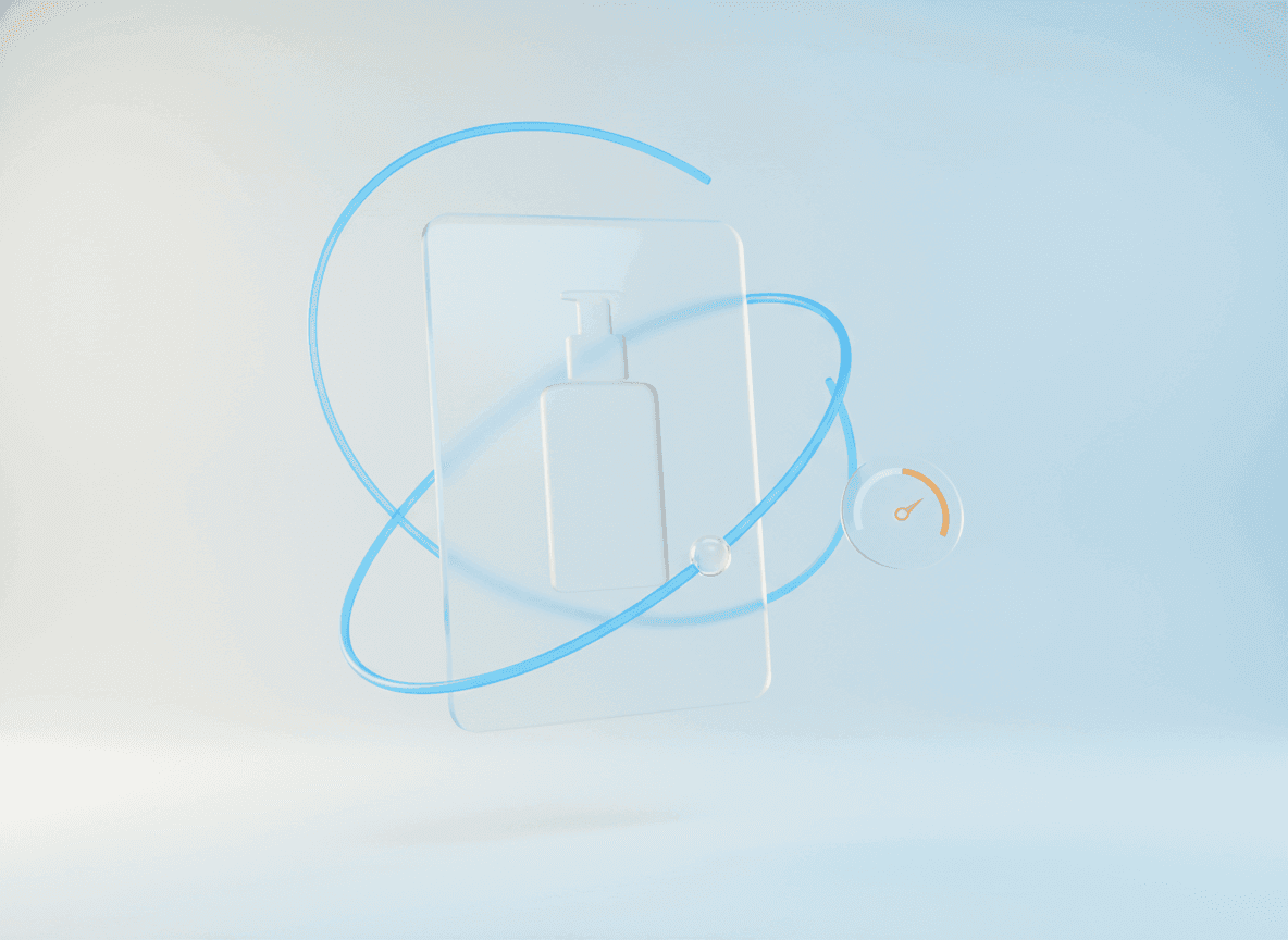Headless Shopify storefront illustration — floating product card with React framework orbiting