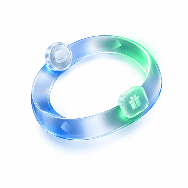 Abstract glass loop with a reward token representing recurring revenue