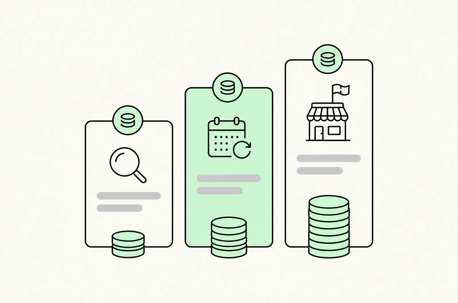 Three pricing tiers rising in height: one-off audit, monthly retainer, and Shopify Plus program