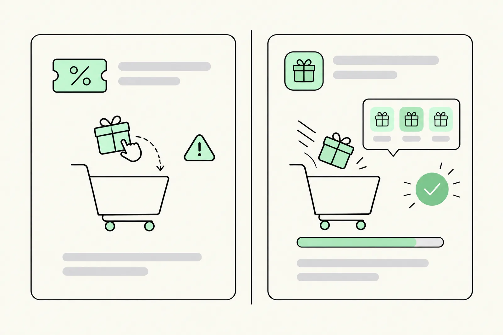 Native Shopify Buy X Get Y discount where the shopper adds the gift manually, versus a free gift app that adds the gift automatically and shows a gift chooser