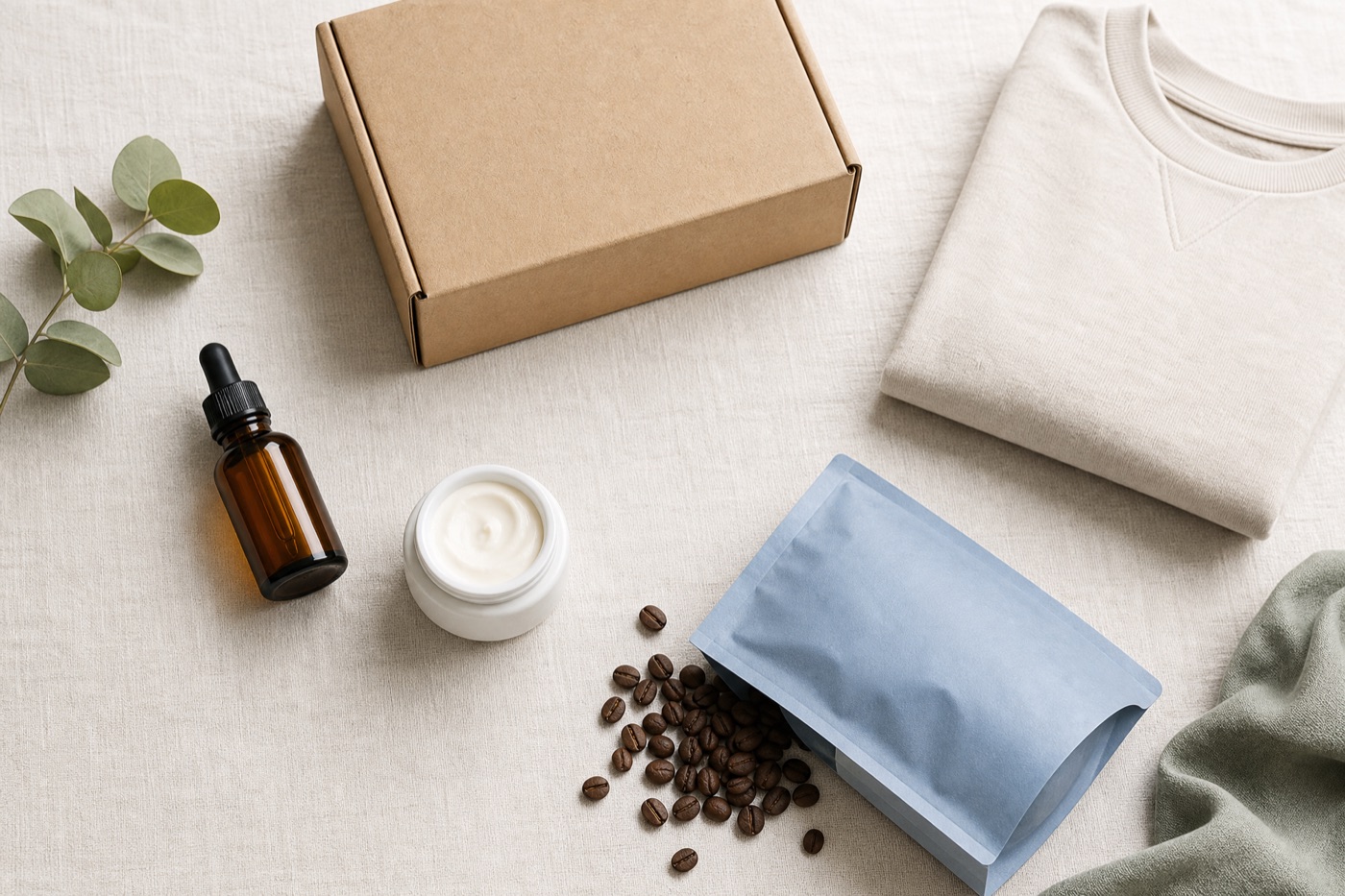 A flat-lay of direct-to-consumer lifestyle products