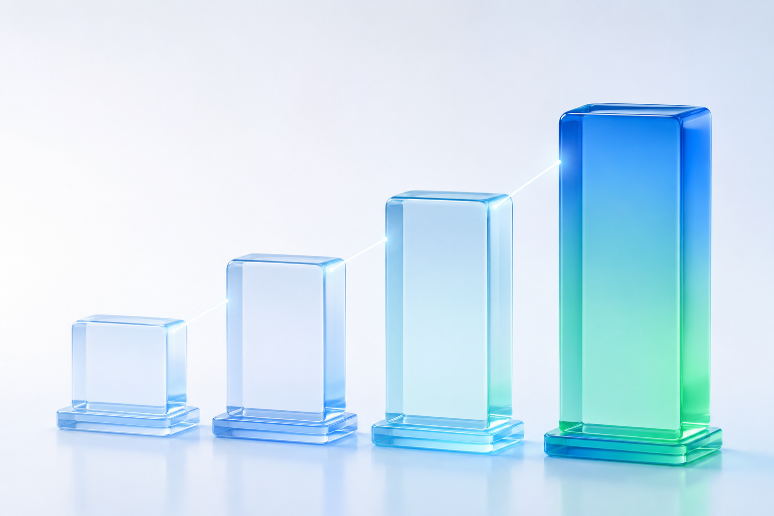 3D illustration of ascending glass tiers with a glowing summit platform