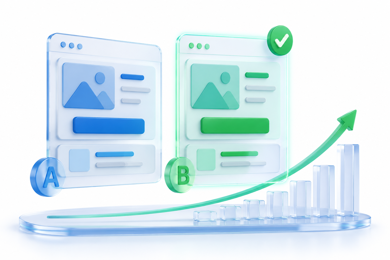 Conversion service illustration in brand blue and green