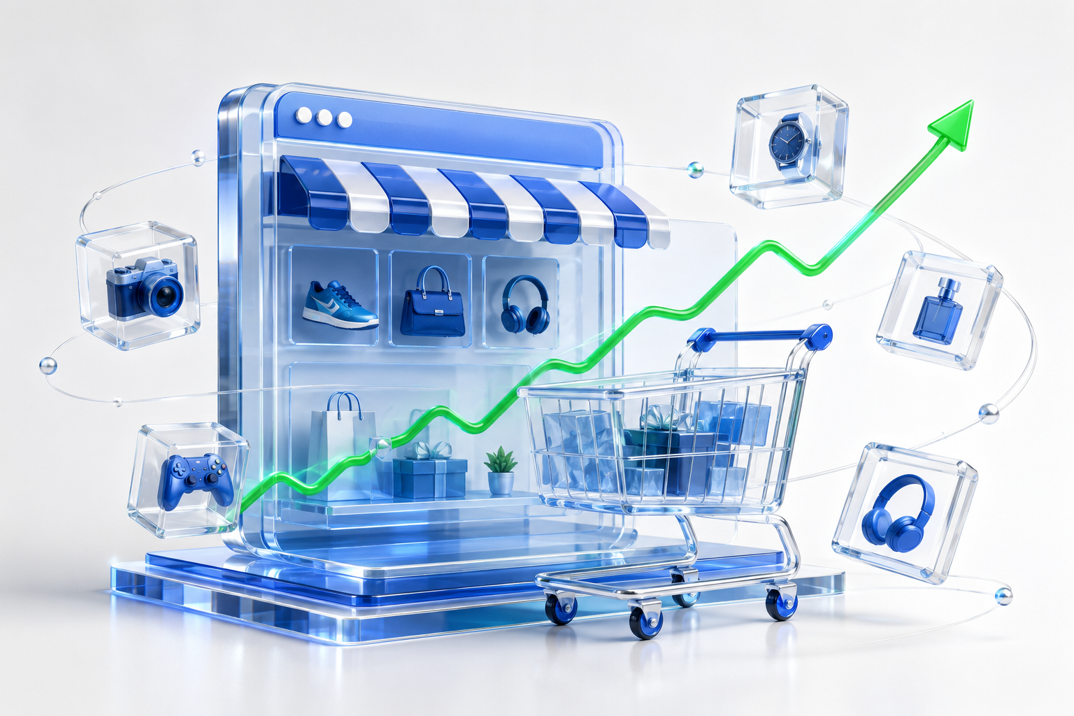 Conversion service illustration in brand blue and green