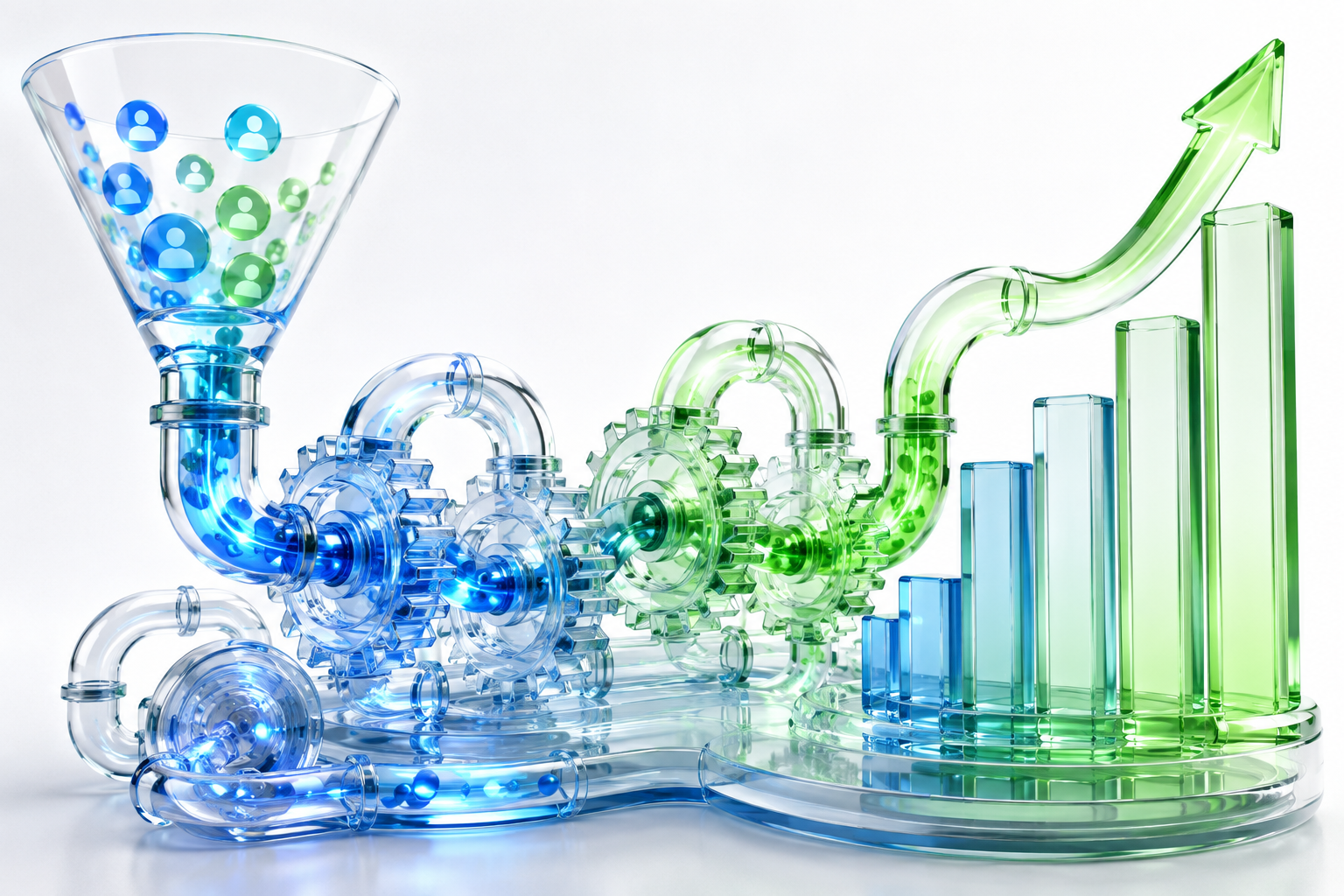 Conversion service illustration in brand blue and green