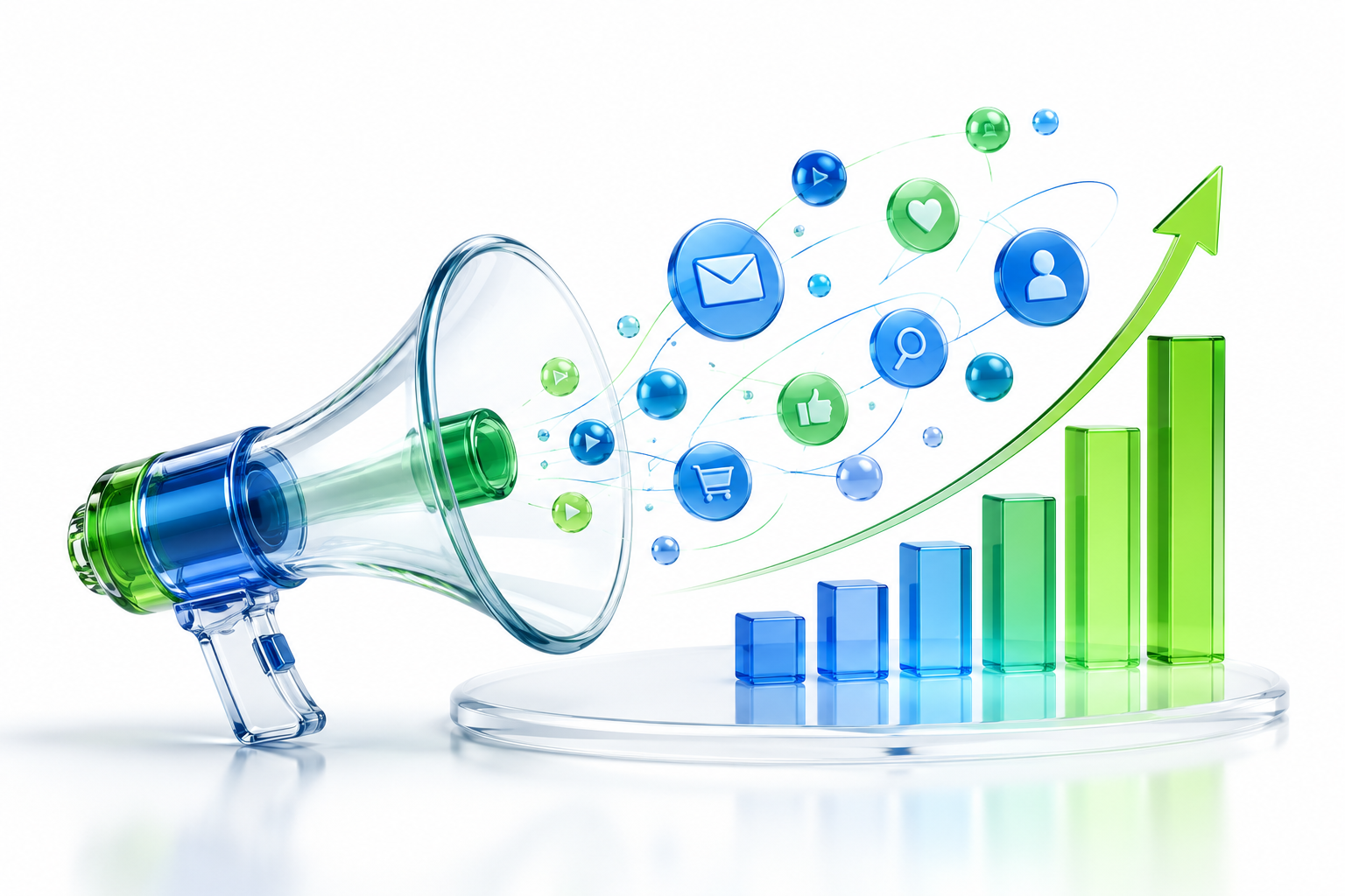 Conversion service illustration in brand blue and green