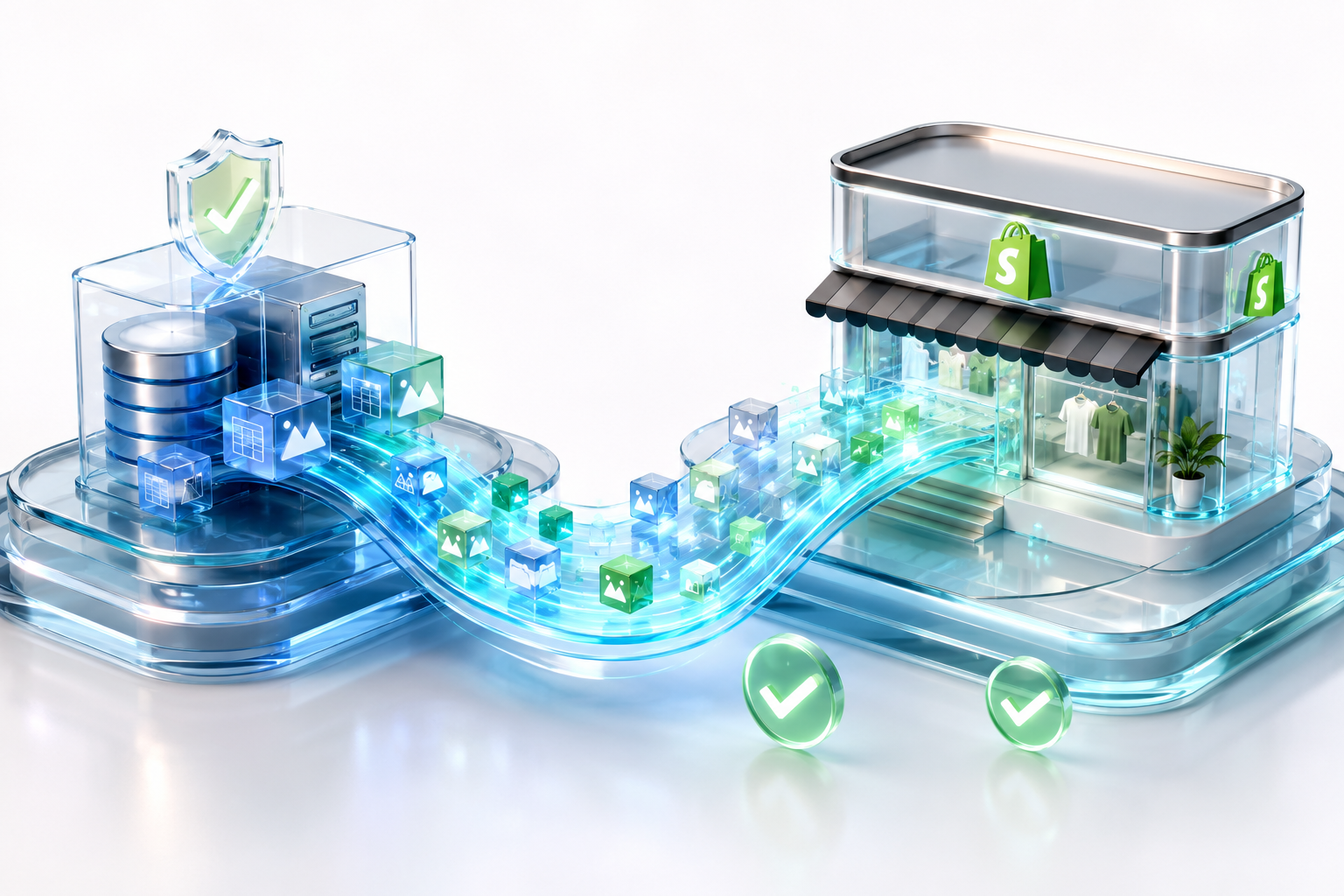 Conversion service illustration in brand blue and green