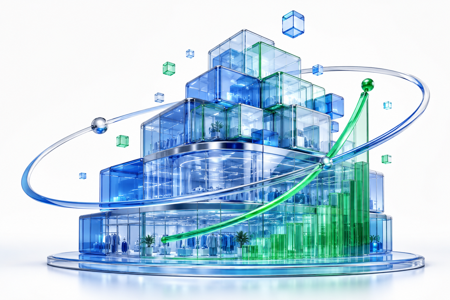 Conversion service illustration in brand blue and green