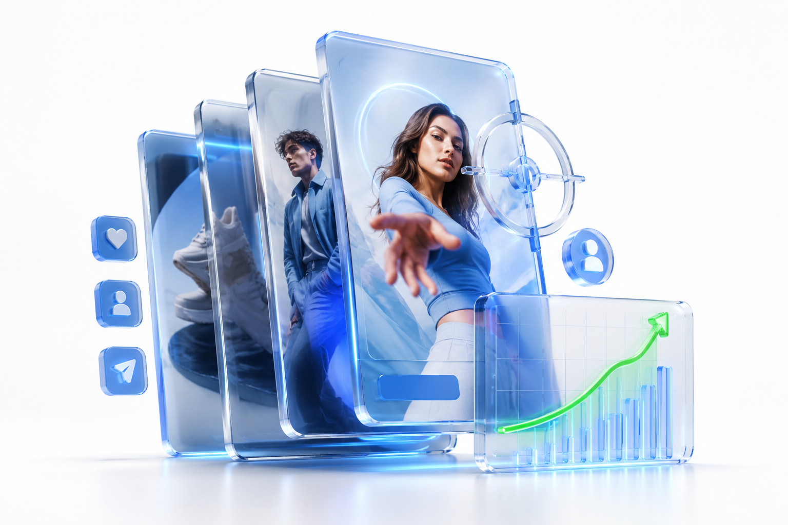 Conversion service illustration in brand blue and green