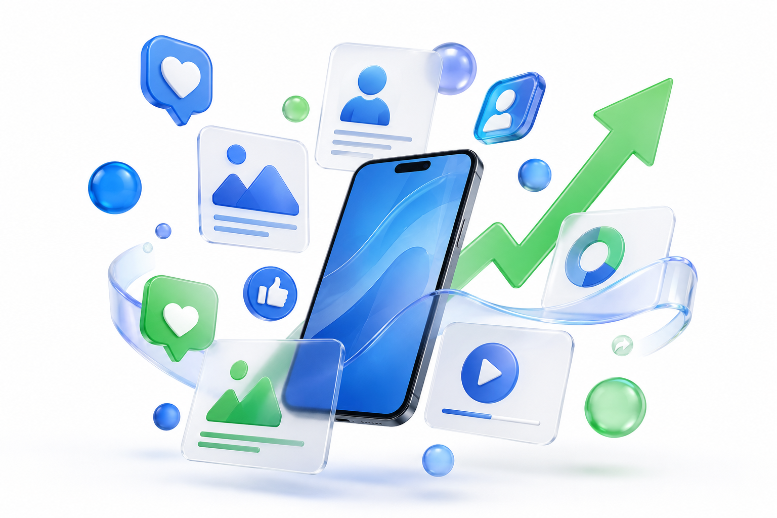 Conversion service illustration in brand blue and green